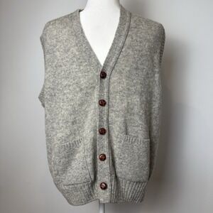 VTG 70s The Moors Lord Jeff 100% Shetland Wool‎ Knit Vest Gray Sz XL USA Made